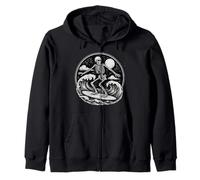 Esqueleto Surfista Vintage Big Wave Surfing Halloween Vibe gótico Sudadera con Capucha
