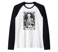Esqueleto tejiendo la Tarjeta del Tarot del tejedor Camiseta Manga Raglan