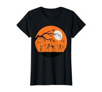 Esqueletos Bailando a la luz de la Luna - Halloween Espeluznante Camiseta gráfica económica, Mujer, Negro, XS