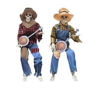 Esqueletos de banjo de duelo animados divertidos, músicos de esqueletos country de Halloween figurita con ojos iluminados, accesorios de la casa embrujados para la decoración de la fiesta