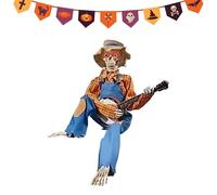 Esqueletos genéricos para Halloween, Guitarrista Esqueleto Espeluznante - Decoraciones Musicales articuladas con Ojos Brillantes para casa embrujada Porche