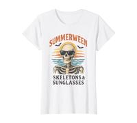 Esqueletos y Gafas de Sol Summerween - Spooky Summer Camiseta gráfica económica, Mujer, Blanco, L