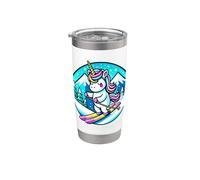 Esquí Rainbow Skiing con forma de unicornio kawaii, bonito color pastel, suave y gótico Vaso térmico de acero inoxidable de doble pared