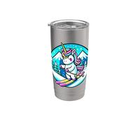 Esquí Rainbow Skiing con forma de unicornio kawaii, bonito color pastel, suave y gótico Vaso térmico de acero inoxidable de doble pared