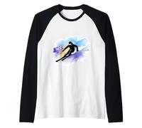 Esquiador Acuarela Arte Esquí Amante Deportes de Invierno Esquí Camiseta Manga Raglan