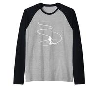 Esquiador con Pistas En Polvo Profundo Nieve Freeride Deporte Esquí Camiseta Manga Raglan
