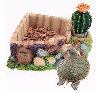 Esquina de reptil Plato de agua Cuenco de tortuga de resina Plato de comida para reptiles Comedero de gusanos Plato de terrario Plato de cactus artificial Adorno de paisaje de piscina para lagarto Gec