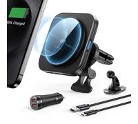 ESR 15W Cargador Inalámbrico Coche MagSafe, Magnético Soporte Movil Coche Magsafe para Ventilación & Salpicadero, para iPhone 17/16/15/14/13/12, S25, con Cargador de Auto Rápido QC 3.0 de 36W, Negro