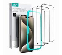 ESR 3 Piezas, Protector Pantalla para iPhone 15 Pro, Cristal Templado Ultra Resistente Arañazos, Marco Instalación Fácil, Protección Grado Militar