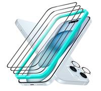 ESR Armorite Protectores de Pantalla para iPhone 15 Plus, Cristal Templado Ultrarresistente, Ajuste, Pack de 3 con 1 Set de Protectores Individuales para Lentes de la Cámara