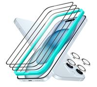 ESR Armorite Protectores de Pantalla para iPhone 15 Plus, Cristal Templado Ultrarresistente, Ajuste, Pack de 3 con 2 Set de Protectores Individuales para Lentes de la Cámara