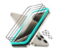 ESR Armorite Protectores de Pantalla para iPhone 15 Pro MAX, Cristal Templado Ultrarresistente, Ajuste, Pack de 3 con 2 Set de Protectores Individuales para Lentes de la Cámara
