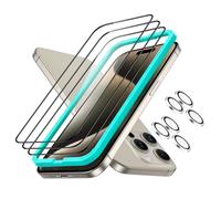 ESR Armorite Protectores de Pantalla para iPhone 15 Pro MAX, Cristal Templado Ultrarresistente, Ajuste, Pack de 3 con 3 Set de Protectores Individuales para Lentes de la Cámara