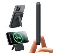 ESR Batería Externa MagSafe Certificada 15 W,Cargador Portátil Carga Rápida de 5000 mAh y 15 W con Soporte,Batería Ultracompacta 1,5 cm,Cargador MagSafe con USB-C para iPhone 17/16/15/14/13/12, Negro