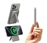 ESR Batería externa MagSafe Certificada Qi2,Cargador Portátil Carga Rápida de 5000 mAh y 15 W con Soporte,Batería Ultracompacta 1,5 cm,Cargador MagSafe con USB-C para iPhone 17/16/15/14/13/12, Titanio
