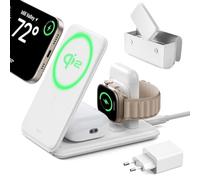ESR Cargador Inalámbrico 3 en 1 15W, Base Cargador para iPhone y Apple Watch QI2, Estación de Carga MagSafe, para iPhone 16/Apple Watch/AirPods, con Bolsa, Blanco