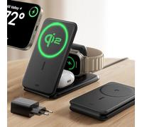 ESR Cargador Inalámbrico 3 en 1 15W, Base Cargador para iPhone y Apple Watch QI2, Estación de Carga MagSafe, para iPhone 16/Apple Watch/AirPods, Negro