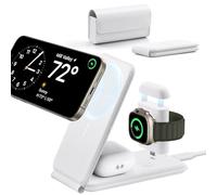 ESR Cargador Inalámbrico 3 en 1, Base Cargador para iPhone y Apple Watch, Estación de Carga MagSafe, para iPhone 16/15/14/13/AirPods 4/Pro, Blanco