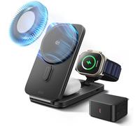 ESR Cargador Inalámbrico Magnético 3 en 1 con Qi2.2 para iPhone 17e/17 | 25W y CryoBoost, Cargador Inalámbrico Rápido Stand Magnético para iPhone 16 con iOS 26, AirPods, Apple Watch, Adaptador 65W