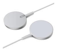 ESR Cargador Magsafe de 15 W, Cargador inalámbrico para iPhone 17/17e/16/15/14/13/12, S26, Pixel 10, AirPods 4/3, estación de Carga inductiva con Cable de Nailon Reforzado de 1,5 m, Plata(2 Piezas)