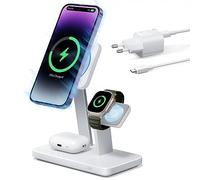 ESR Cargador Soporte 3 en 1 MagSafe 25W, Cargador Inalámbrico Magnético, Certificado Apple, Carga Rápida MagSafe 15W para iPhone 17/16/15/14/13/12/Apple Watch/AirPods 4/3/Pro, Refrigeración