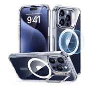 ESR Funda para iPhone 15 Pro, Compatible MagSafe, Funda Protectora Grado Militar, Funda con Soporte Oculto Integrado, Parte Trasera Resistente a Arañazos, Serie Classic, Transparente