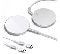 ESR HaloLock Mini Cargador Inalámbrico, Cargador Compatible con MagSafe, Compatible Series iPhone 17/16/15/14/13/12, Fuerte Bloqueo Magnético, Cable Nailon Trenzado Reforzado, 2 Unidades, Plateado