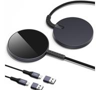 ESR HaloLock Mini Cargador Inalámbrico, Cargador Compatible con MagSafe, Compatible Series iPhone 17/16/15/14/13/12, Fuerte Bloqueo Magnético, Cable Nailon Trenzado Reforzado, 2 Unidades, Negro