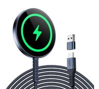 ESR HaloLock Mini Cargador Inalámbrico, Cargador Compatible con MagSafe, Compatible Serie iPhone 16/15/14/13/12, AirPods 4, Fuerte Bloqueo Magnético, Cable de Nailon Trenzado Reforzado, Azul