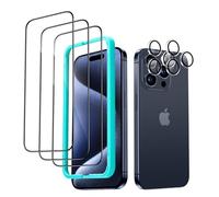 ESR Pack 3+2 Protector Pantalla para iPhone 15 Pro, Marco de Alineación | Grado Militar, Cristal Templado 9H, Antiarañazos, Cobertura Total, HD transparente, y 2 Protectores Lente de Cámara