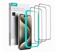 ESR Pack 3 Protector Pantalla para iPhone 15 Pro, Marco de Alineación | Grado Militar, Cristal Templado 9H, Antiarañazos, Cobertura Total, Marco de Alineación, HD transparente
