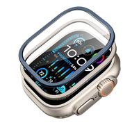 ESR Protector Pantalla Armorite para Apple Watch Ultra (2023/2022, 49 mm), Cristal templado, Marco Acero Inoxidable, Cobertura Total, Resistente Arañazos, Transparencia HD, Metálico y Azul, 2 Pack