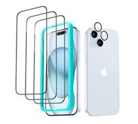 ESR Protector Pantalla iPhone 15 Plus Set, 3 Protector Pantalla Cristal Templado y 1 Set Protector Individuales Lentes, Bordes Curvos 2.5D, Grado Militar, Cobertura Total, Resistente Arañazos