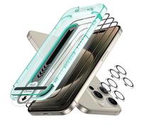 ESR Protector Pantalla para iPhone 15 Pro MAX, Armorite Cristal Templado Ultrarresistente, Marco para una fácil instalación, 3 Piezas con 2 Juego de protección Individual para cámara