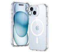 ESR Set de Funda para iPhone 15, 1 Protector Pantalla de Cristal Templado, 1 Set Protectores Lentes, Protección Militar, Funda MagSafe Resistente Amarillamiento y Arañazos, Serie Classic, Transparente