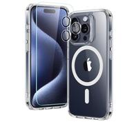 ESR Set de Funda para iPhone 15 Pro MAX, 1 Protector Pantalla de Cristal Templado, 1 Set Protectores Lentes, Protección Militar, Funda MagSafe Resistente Amarillamiento y Arañazos, Transparente