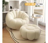 ESRADA Puf con otomana, cómodo sofá perezoso con base giratoria de 360°, silla decorativa duradera y cómoda con reposapiés para sala de estar y dormitorio, color blanco-2