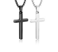 Esrael 2 collares de cadena de cruz de acero inoxidable 316L plateado/negro para hombres y mujeres, regalos de joyería resistentes que no se decoloran para parejas, amigos, hermanos, familiares o para