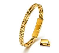 Esrael Pulsera de acero inoxidable para hombre, de color dorado, plateado y negro, con cierre magnético extraíble, no destiñe y firme, regalo para el día de San Valentín, para hombre, de 7,5 a 8
