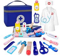 Esriptoyz Maletin Medicos Juguete, Juguetes Niños de Madera Maletin Doctora Juguetes con Estetoscopio Real, Juegos de rol, Juegos Educativos Niños a Partir de 3 Años