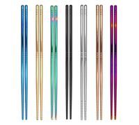 ESSBES 7 pares de palillos de metal, 7 colores de acero inoxidable reutilizable, patrón de 13 anillos, antideslizantes, aptos para lavavajillas, cuadrados, ligeros, 8.9 pulgadas