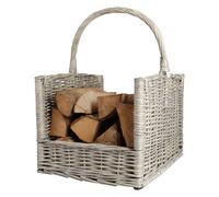 Esschert Design Cesta para Leña Cesta de Madera Mimbre Gris Casa de Campo