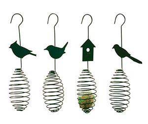Esschert Design - Plumín para alimentar pájaros en espiral, soporte para pelota de alimento, bola de alimento, surtida, 1 pieza, aprox. 11 cm x 7,5 cm x 35 cm. verde