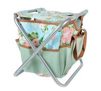 Esschert Design Silla de jardín de yute con estampado de rosas, 40 x 31 x 31 cm, con numerosos bolsillos, plegable, con correa de transporte