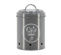 Esschert Design Tarro de almacenamiento de ajos, antracita, lata gris, olla de ajos para cocina