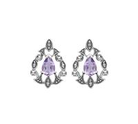 Esse Pendientes Art Nouveau de plata de ley de marcasita con amatista y marcasita, Plata, Amatista
