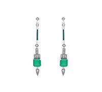 Esse Pendientes largos cuadrados de marcasita de plata de ley Art Deco con calcedonia verde y marcasita, Joyeria Plata de ley