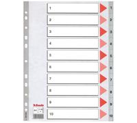 Esselte 100105 separadores de plástico grises | 10 pestañas | 11 agujeros