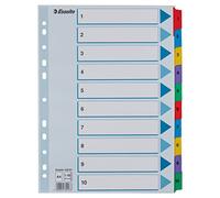 ESSELTE 100161 - Indice para carpetas multitaladro cartón MYLAR DIN A4 con cartulina índice color 1-10 multicolor, Blanco