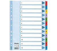 Esselte Índices Numéricos de Cartón Mylar, Tamaño A4, Tipo 1-12, Multicolor, 100162